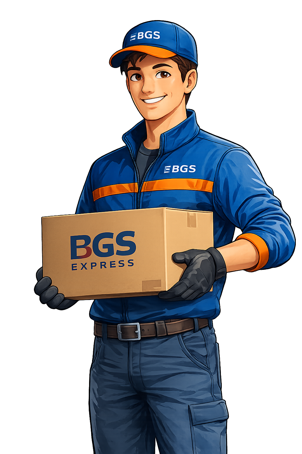 Atendente BGS Express com uniforme e caixa